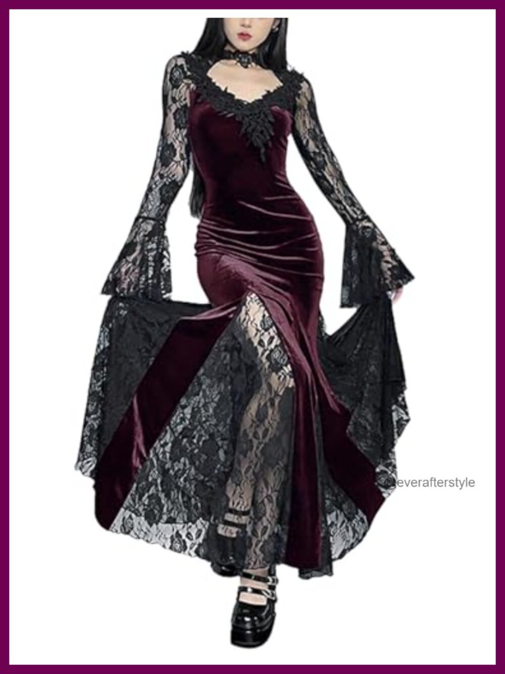Gothic Velvet Lace Mermaid Maxi Dress Long Sleeve Halloween Costume